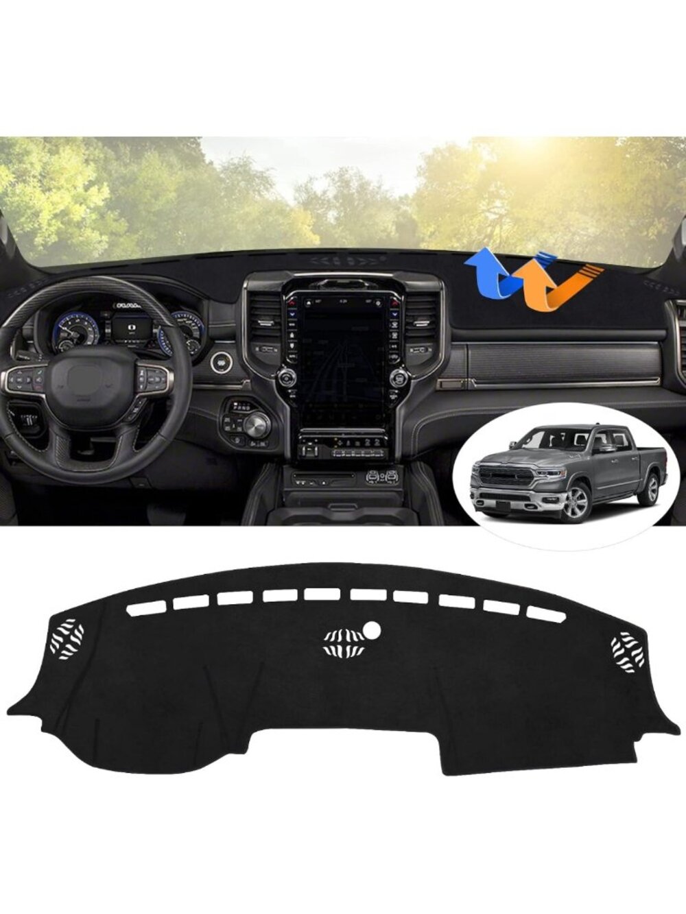 Dash Cover Mat for 2019-2026 Dodge Ram 1500 2500 3500 - UV Protection, Flannel